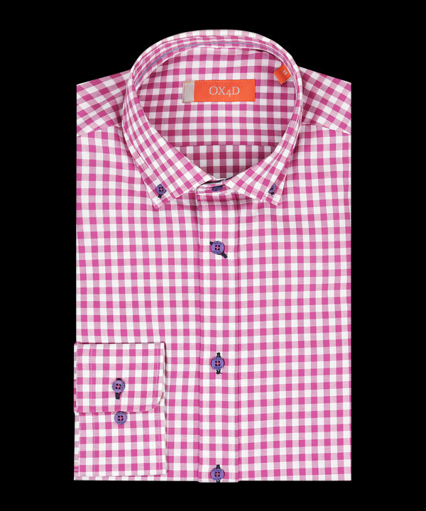 Roze-wit geruit overhemd met button-down