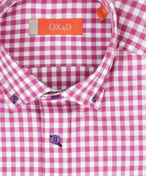 Roze-wit geruit overhemd met button-down