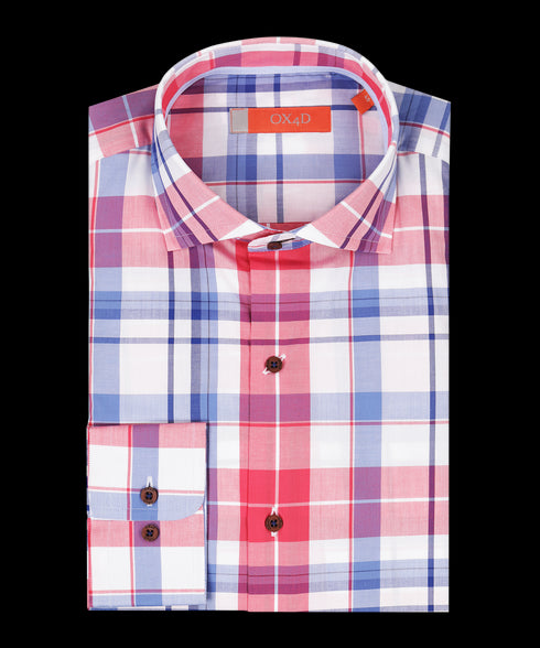 Roze/wit/blauw geruit overhemd