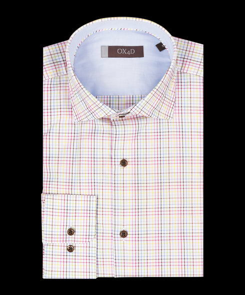 Multi colour geruit overhemd met bruine knoop