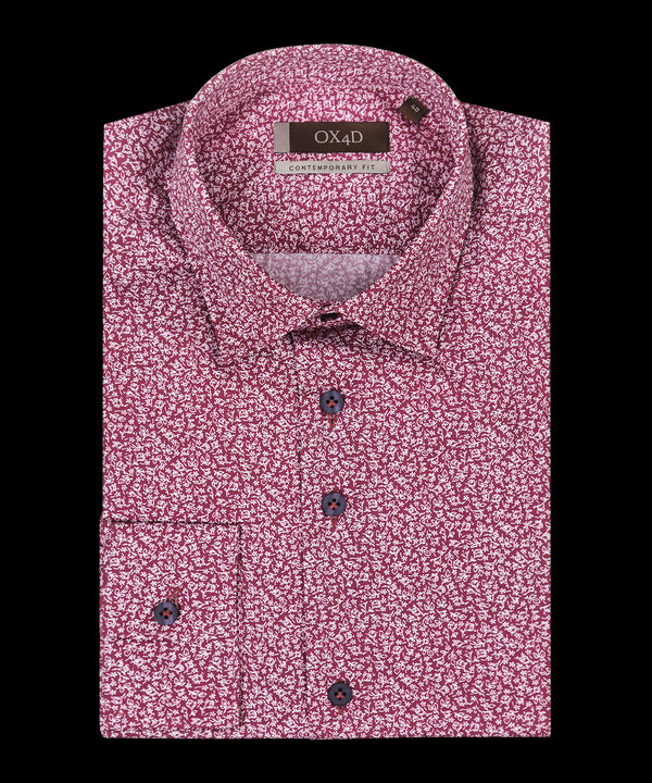 Bordeaux poplin print overhemd met donkere knoop