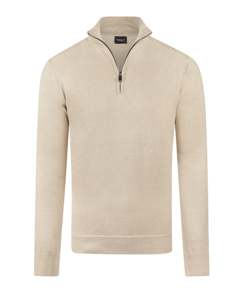 Beige half-zip met geribde boorden