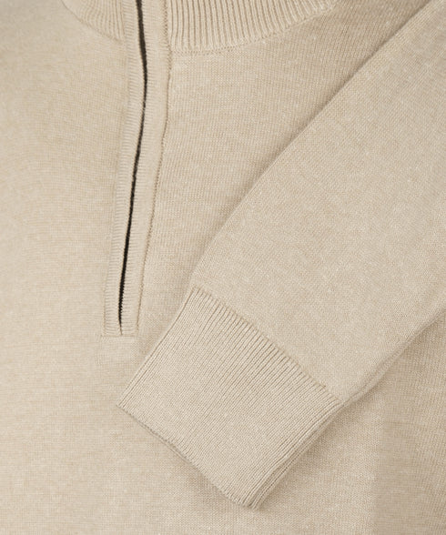 Beige half-zip met geribde boorden