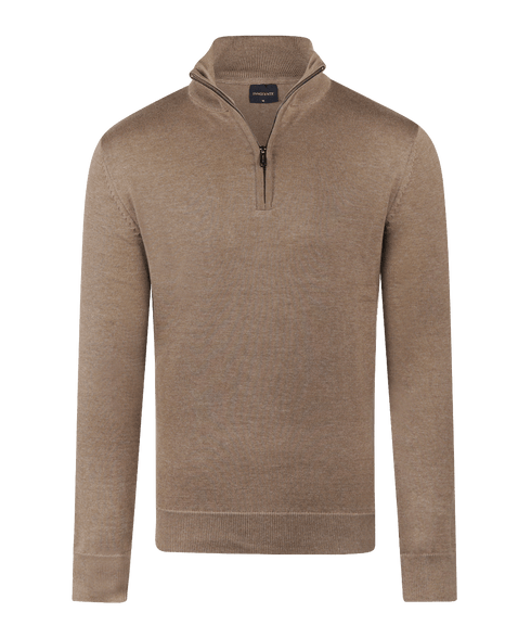 Coffee half-zip met geribde boorden