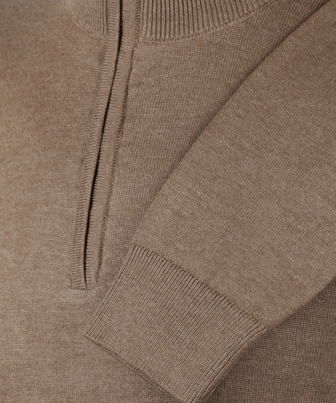 Coffee half-zip met geribde boorden