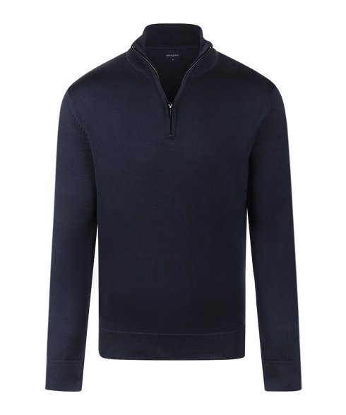 Navy half-zip met geribde boorden