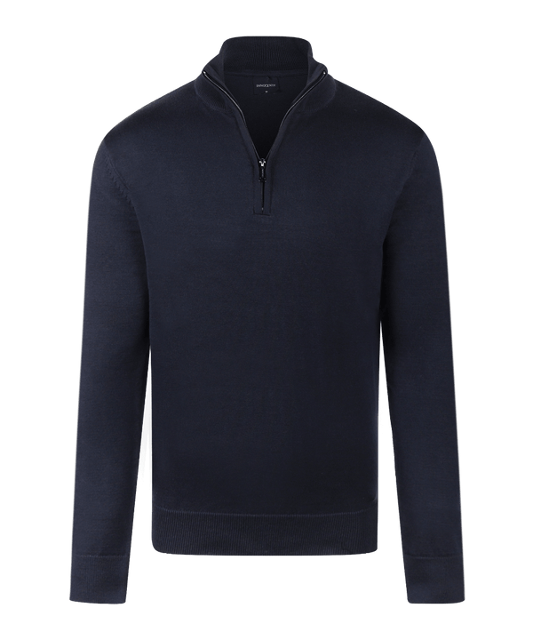 Navy half-zip met geribde boorden