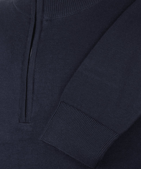Navy half-zip met geribde boorden