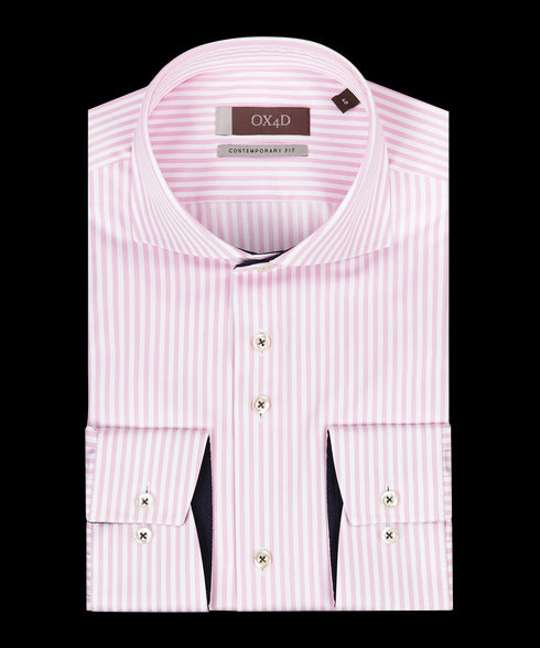 Gestreept roze/wit twill overhemd (Extra lange mouwen)