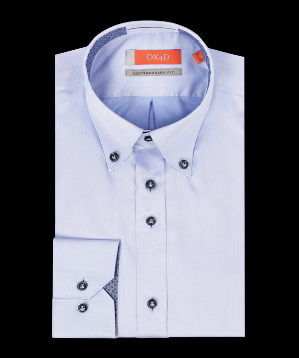 Lichtblauw royal twill overhemd met button-down kraag