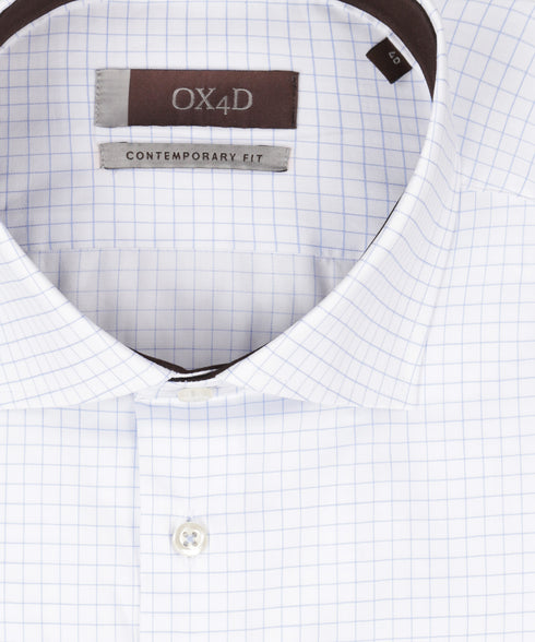 Wit twill overhemd met kleine ruit