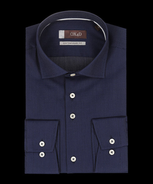 Donkerblauw overhemd met witte stippen