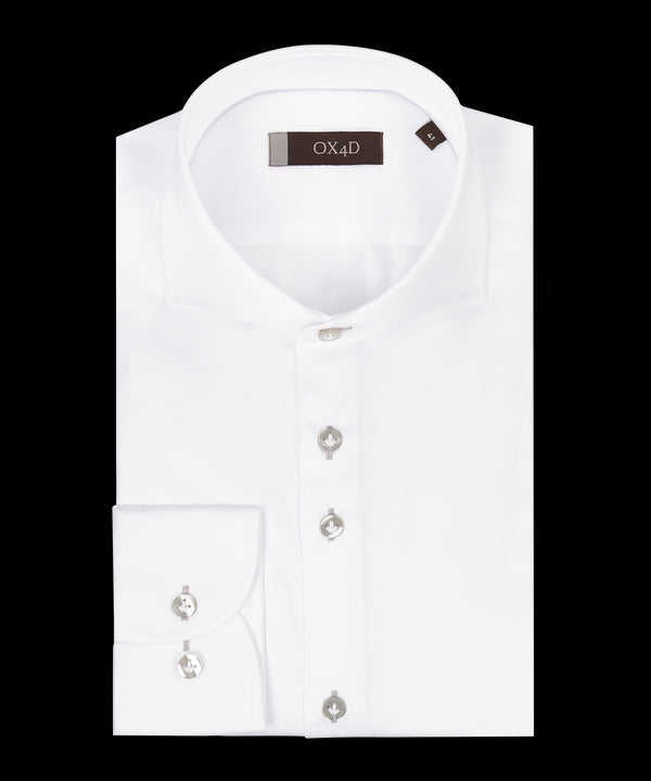 Wit royal twill overhemd met grijze knopen