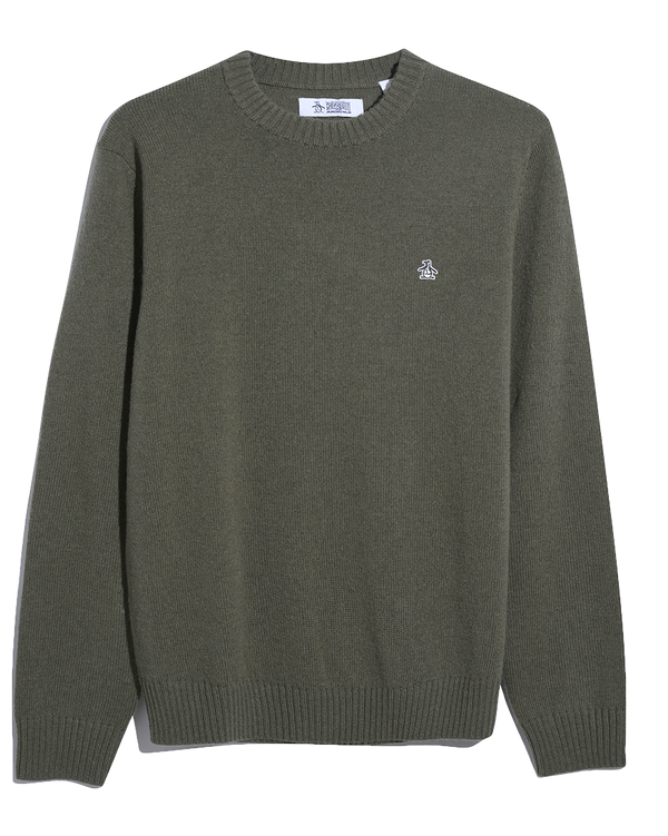 Olive pullover met ronde hals van lamswol