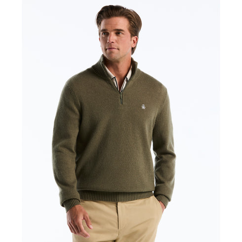 Olive halflange zip van lamswol