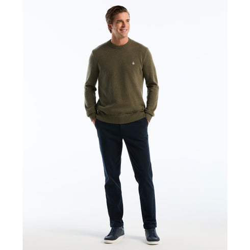 Olive pullover met ronde hals van lamswol