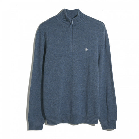 Indigo halflange zip van lamswol van Original Penguin