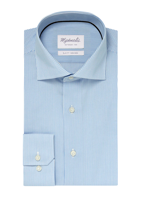 Blauw wit gestreept katoenen overhemd