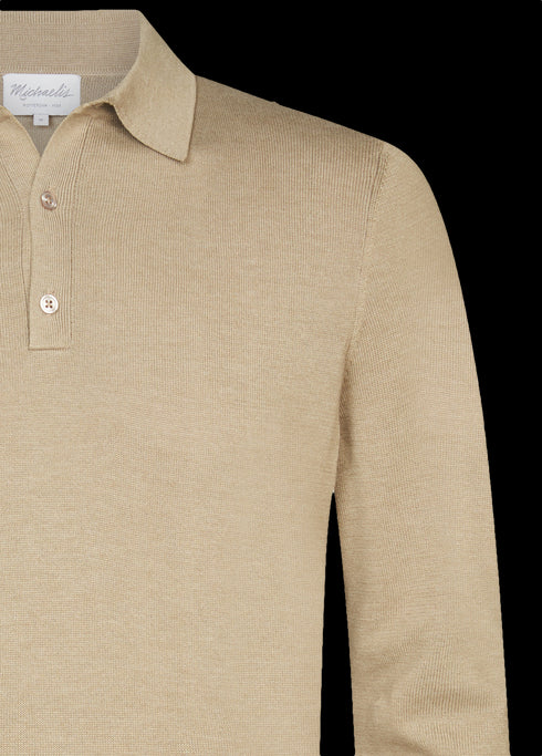 Zandkleurige polo met lange mouw