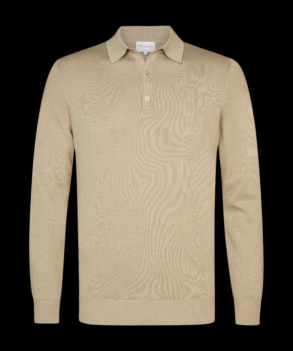 Zandkleurige polo met lange mouw