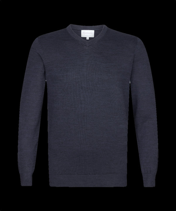 Marineblauwe trui met V-hals