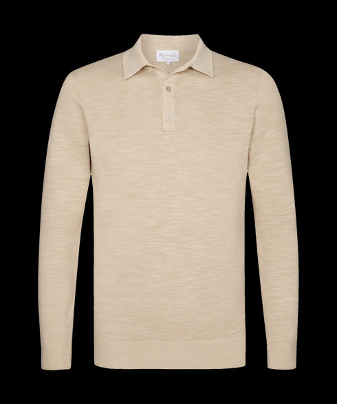 Zandgele polo met lange mouwen