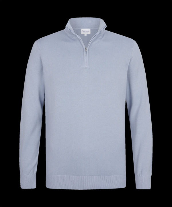 Zeeblauwe pullover met halflange rits