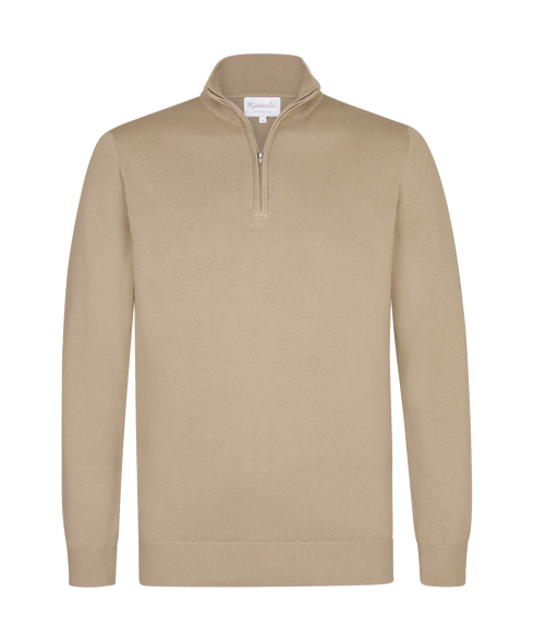 Lichtbeige trui met halflange zip