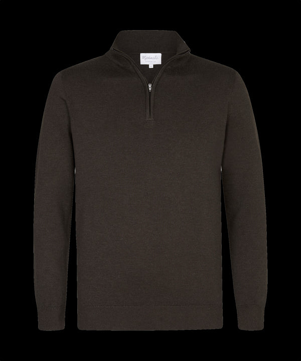 Chocoladebruine trui met halflange zip