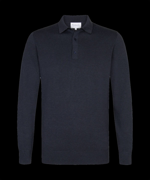 Middennachtblauwe polo met lange mouwen