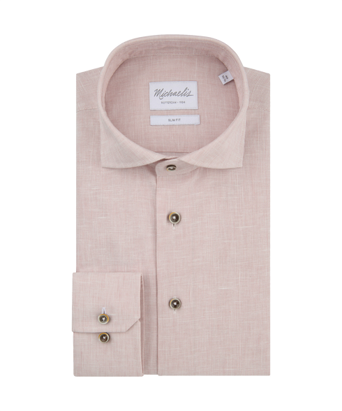 Roze gemeleerd overhemd met bruine knopen
