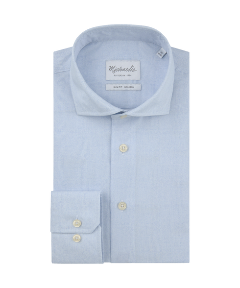 Blauw overhemd met zeer subtiel ruitjespatroon