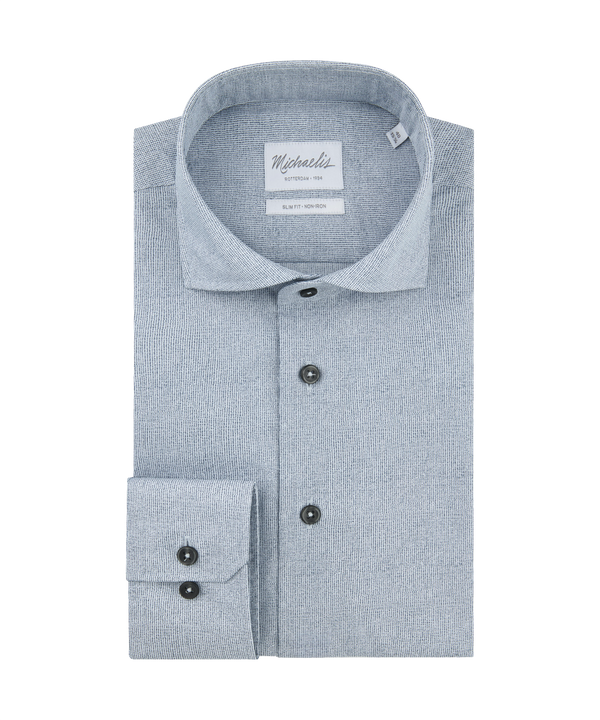 Donkerblauw overhemd met zeer subtiel ruitjespatroon