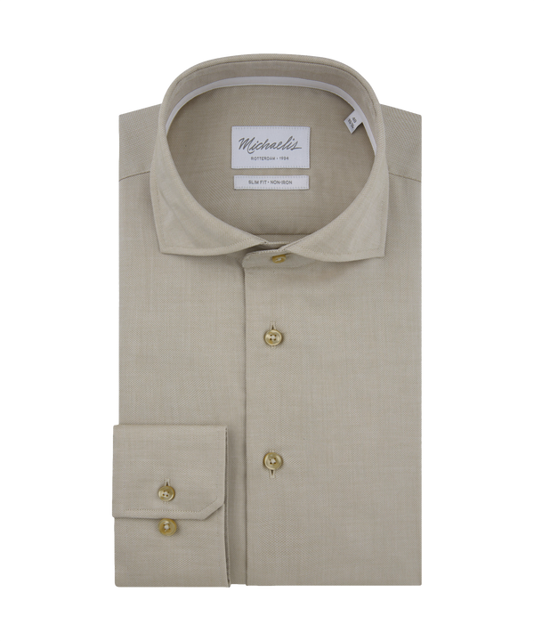 Lichtbruin effen overhemd met bruine knopen