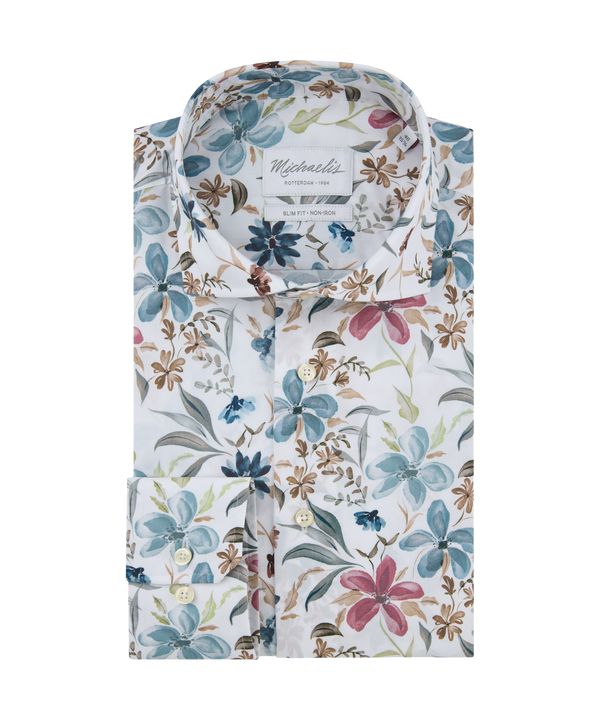 Opvallend overhemd met grote lentebloemen