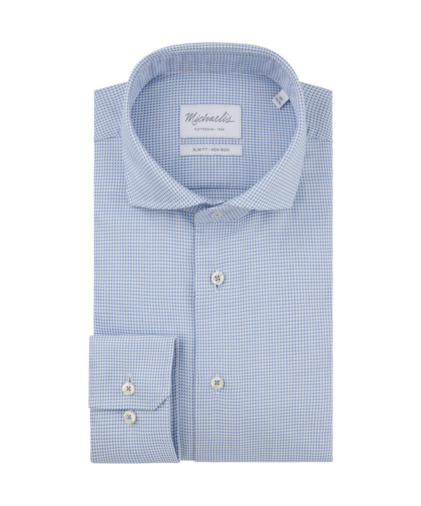 Blauw overhemd met microstructuur en subtiele print