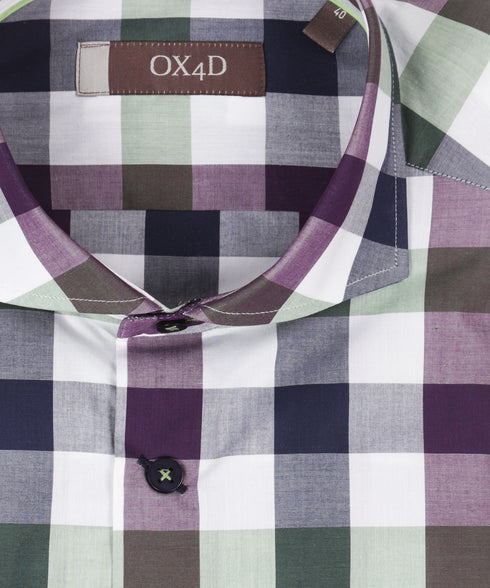 Royal poplin overhemd met paarsgroene ruit