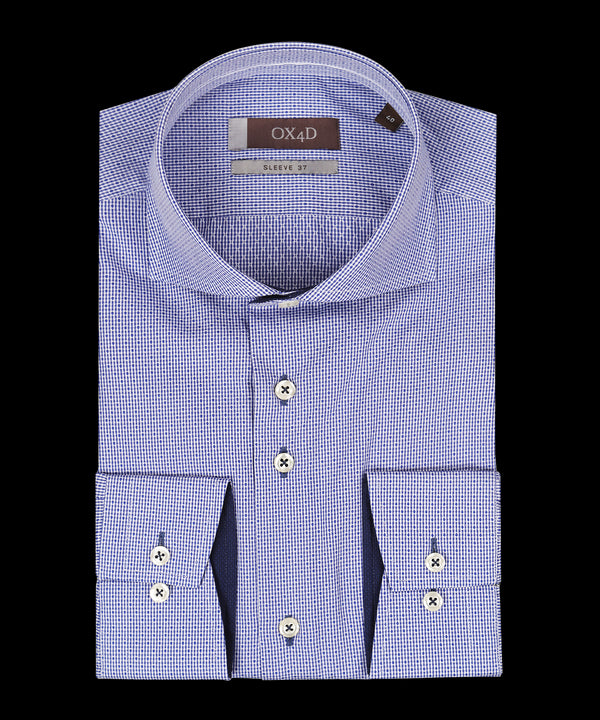 Blauw overhemd met geweven dessin (Extra lange mouwen)