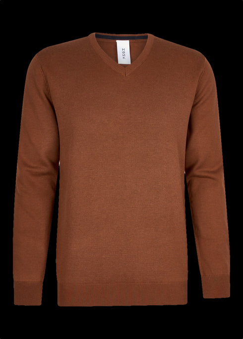 Roestbruine katoenen pullover met V-hals