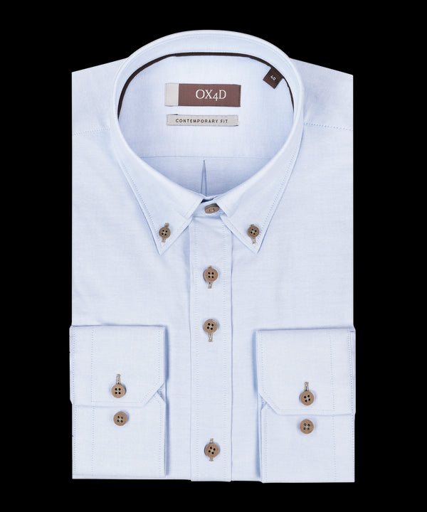 Lichtblauw royal oxford overhemd met button-down