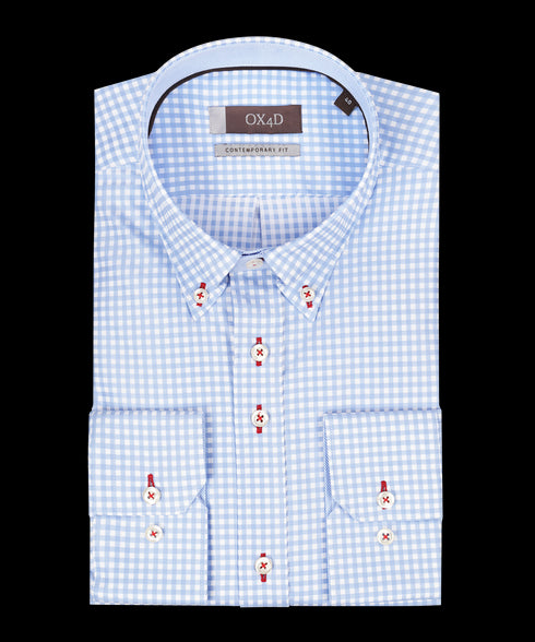 Blauw-wit geruit oxford overhemd met button-down