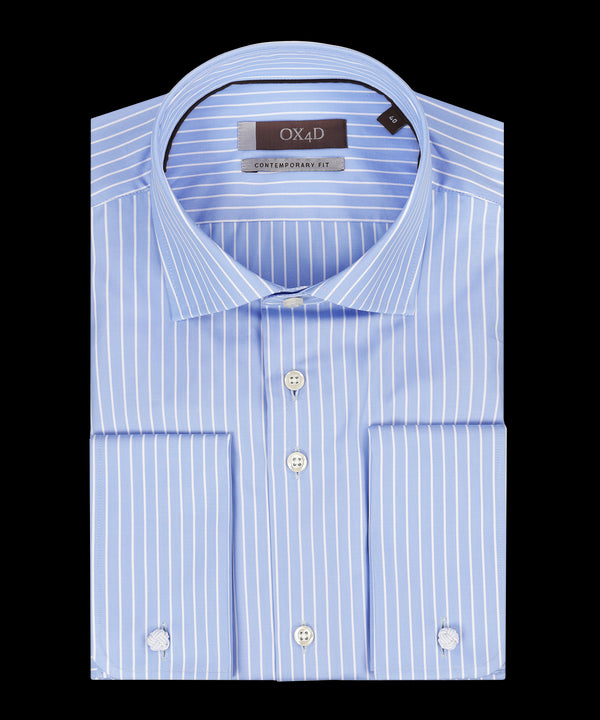 Lichtblauw gestreept overhemd met dubbele manchetten