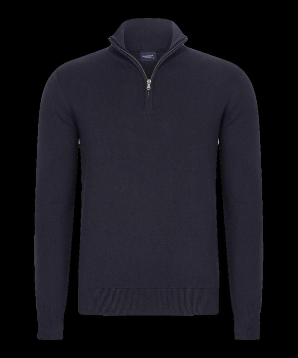 Zwarte half-zip met geribde boorden